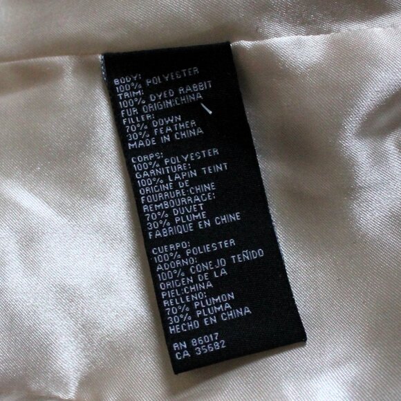 BEBE Satin Down Jacket with Removable Rabbit Fur Collar, Small - Picture 10 of 15